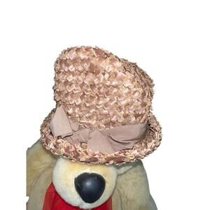 Vintage 50s/60s Lazarus Pink Woven Cellophane Ribbon Cloche Hat - (hat Only)